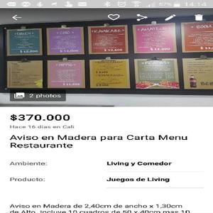 Aviso en Madera Carta Menú - Cali