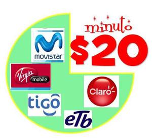 Minutos Celular Voip Claro, Tigo, Movistar, Etb, Virgin $20