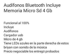 Audifinos Bluetooth Incluye Memoria Micro Sd 4gb