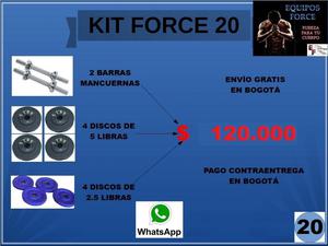 KIT DE PESA FORCE 20. BARRAS MANCUERNAS Y DISCOS DE PESAS.