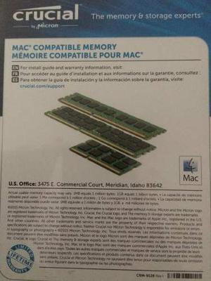 Memoria Ram Para Mac 8gb (2x4gb)  Mhz Marca Crucial