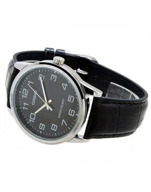 Casio Mtpv001l-1b Cuero Negro Quartz Watch De Men