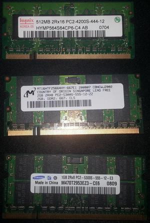 Memorias Ram 512 Mb, 1 Gb Y 2 Gb Para Portatil
