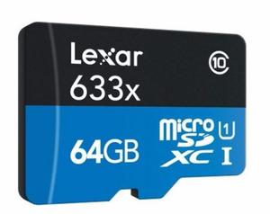 Memoria 64gb Lexar 633x Microsd U1 95mb/s + Usb3 Reader