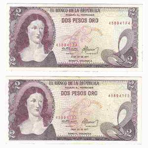 2 Billetes Colombia 2 Pesos Serie 20 Julio De  Oferta