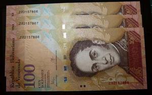 3 Billetes De 100 Venezuela Serie De (reposición) Unc