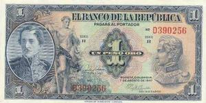 Billete Antiguo De Colombia De 1 Peso  Letra D 6 Digitos