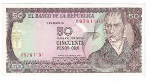 Billete Colombia 50 Pesos 1 Enero   Uncirculated