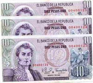 Billete De 10 Pesos  Trio De Reposicion Lgv