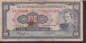 Billete De Colombia Cien (100) Pesos Oro - 1 Enero 