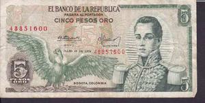 Billete De Colombia Cinco (5) Pesos Oro - 20 Julio 