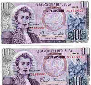 Duo Billetes De 10 Pesos serie Az Lgv