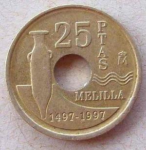 Moneda España 25 Pesetas Conmemorativa Melilla 