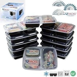 Upacke Meal Prep 12-sets, 3-compartment Food Containers Wit