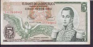 Billete De Colombia Cinco (5) Pesos Oro - 1 Octubre 