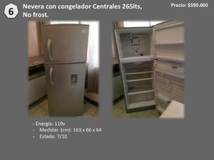 Nevera Con Congelador Centrales 265lts, No Frost.