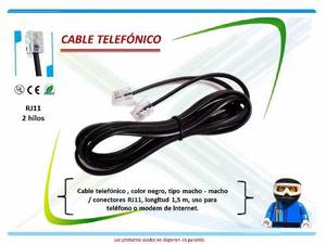 Cable Telefónico,color Negro 2 Hilos