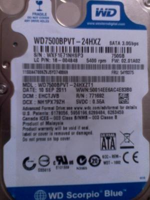 Vendo disco duro de 750GB SATA