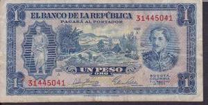 Billete Antiguo De Colombia Un (1) Peso Oro - 7 Agosto 