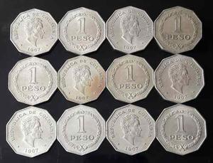 Doce (12) Monedas De 1 Peso Colombia 