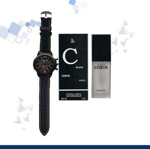 Loción Perfume Inspirada Lacoste Black Men + Reloj Negro