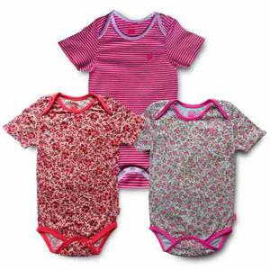 Set X 3 Bodies Rayas Rosadas, Flores Rojas Y Flores Verdes 1