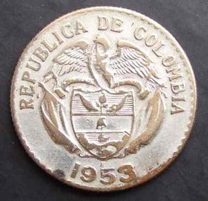 Moneda Colombia 20 Centavos  En Plata