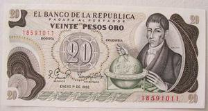 Billete Colombia De 20 Pesos De Enero 1 De  Uncirculated
