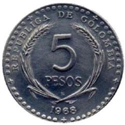 Moneda De 5 Pesos De Colombia De  - En Niquel - Letra B