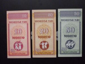 3 BILLETES DE MONGOLIA  Y 50 MONGO