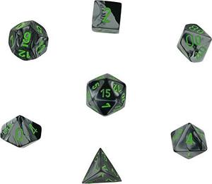 Chessex Gemini Negro Gris W / Green Polyhedral 7 Juego De...
