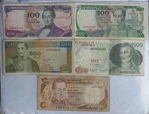 Colombia Lote De 5 Billetes Antiguos