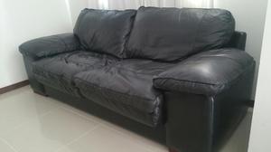Sofa 3 Puestos Negro Cuero