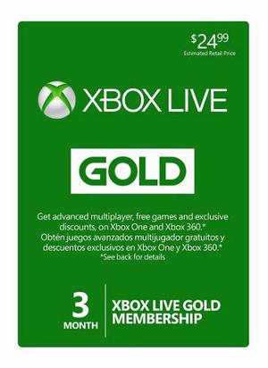 Xbox Live Gold 3 Meses Xbox 360 One Colombia Usa Código Jxr