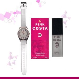 Fragancia Inspirada En Lacoste Pink + Reloj Blanco