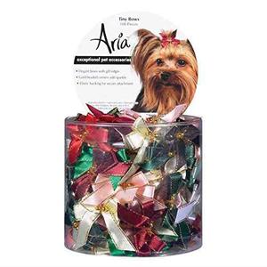 Aria Tiny Dog Bows Canister With Gold Beads, 100-pack