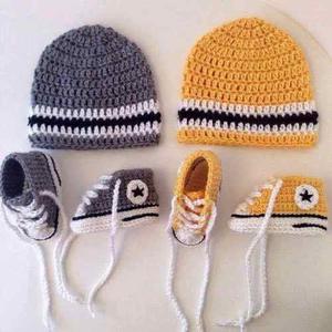 Gorro Y Zapatos O Corbata Tejido, Crochet, Bebes 0-12meses