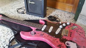 Guitarra Electrica Jaxville Pink Punk Rosada Amplificador