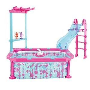 Barbie Glam Pool Azul/rosa Parque Infantil Con Tobogán