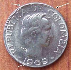 Moneda Colombia 10 Centavos  Error Rim Cud And Die Crack