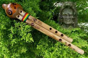 Hermosa Gaita Andina, Flauta Doble De Bambú Ceremonial Bol.