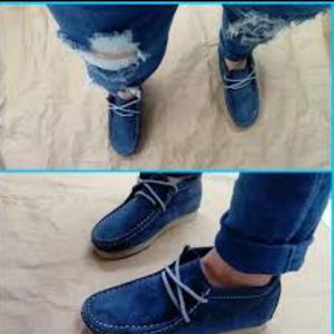 Zapatos Goma Y Cuero Forche Azul Jeans