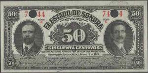 Mexico Estado De Sonora 50 Centavos 1 Ene  Ps