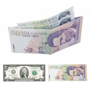 Billetera Diseño Forma De Billetes Euro, Dolar, Pesos