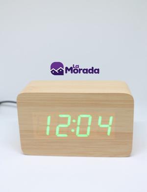 Reloj Despertador Digital En Madera De Bambú