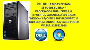 DELL DUAL CORE 3 RAM, DD160, WIN7 TECLADO Y MOUSSE