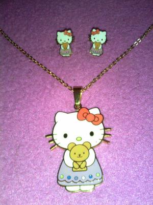 Hello Kitty en Acero Collar Y Aretes