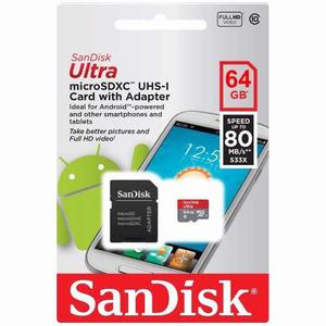 Sandisk Ultra, Tarjeta Micro Sdxc De 64gb Uhs-i Hasta 80mb/s