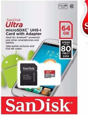 Tarjeta Micro Sd 64 Sandisk Ultra, Gb Uhs-i Hasta 80mb/s Ori