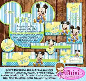 Kit Imprimible Mickey Bebe Invitaciones Etiquetas Cod073